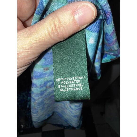 RALPH LAUREN V-NECK Cap Sleeve Fit Flare BLUE & AQUA KNIT Jersey DRESS Size 10 - Picture 7 of 9